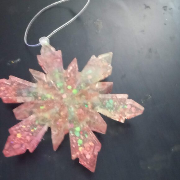 Handmade Red and Green Snowflake Ornament - Picture 3 of 5